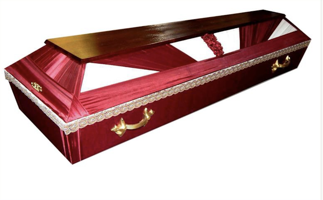 Гроб социальный, бархат, прямоугольный